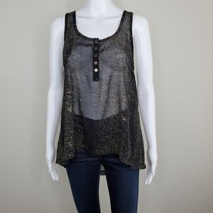 Patterson J. Kincaid Sleeveless Sheer Top Gold Black